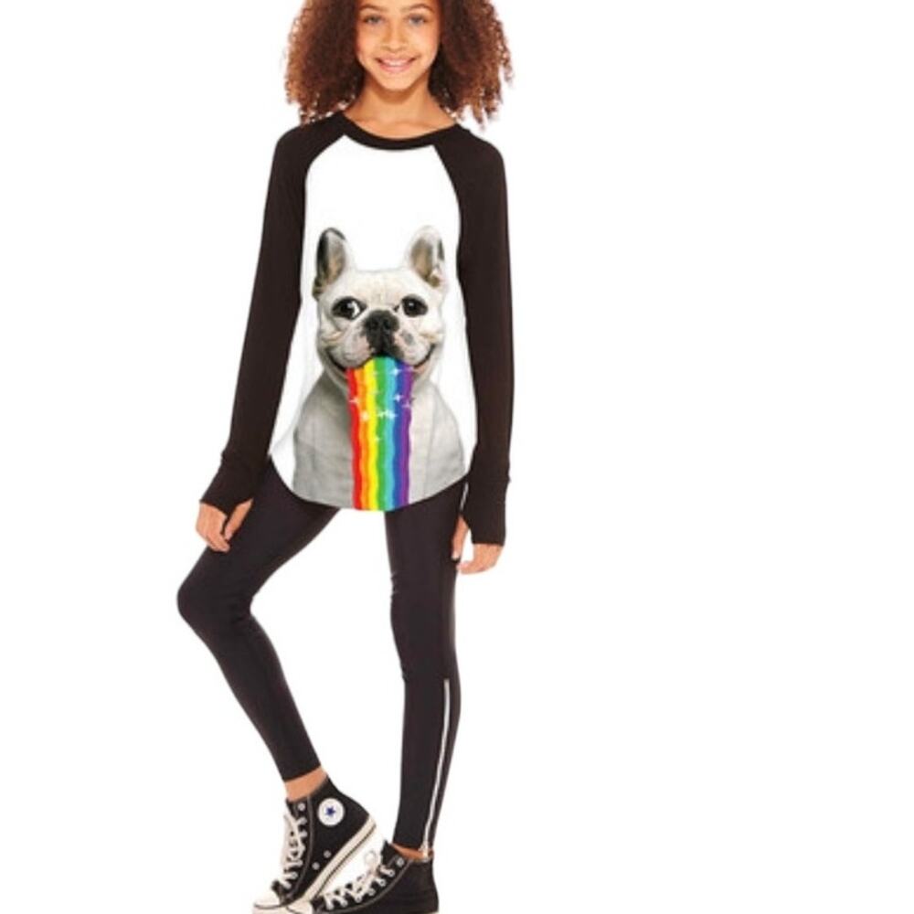 Zara Terez Girls French  Bulldog with Rainbow  Long Sleeve T-Shirt Size XL NEW
